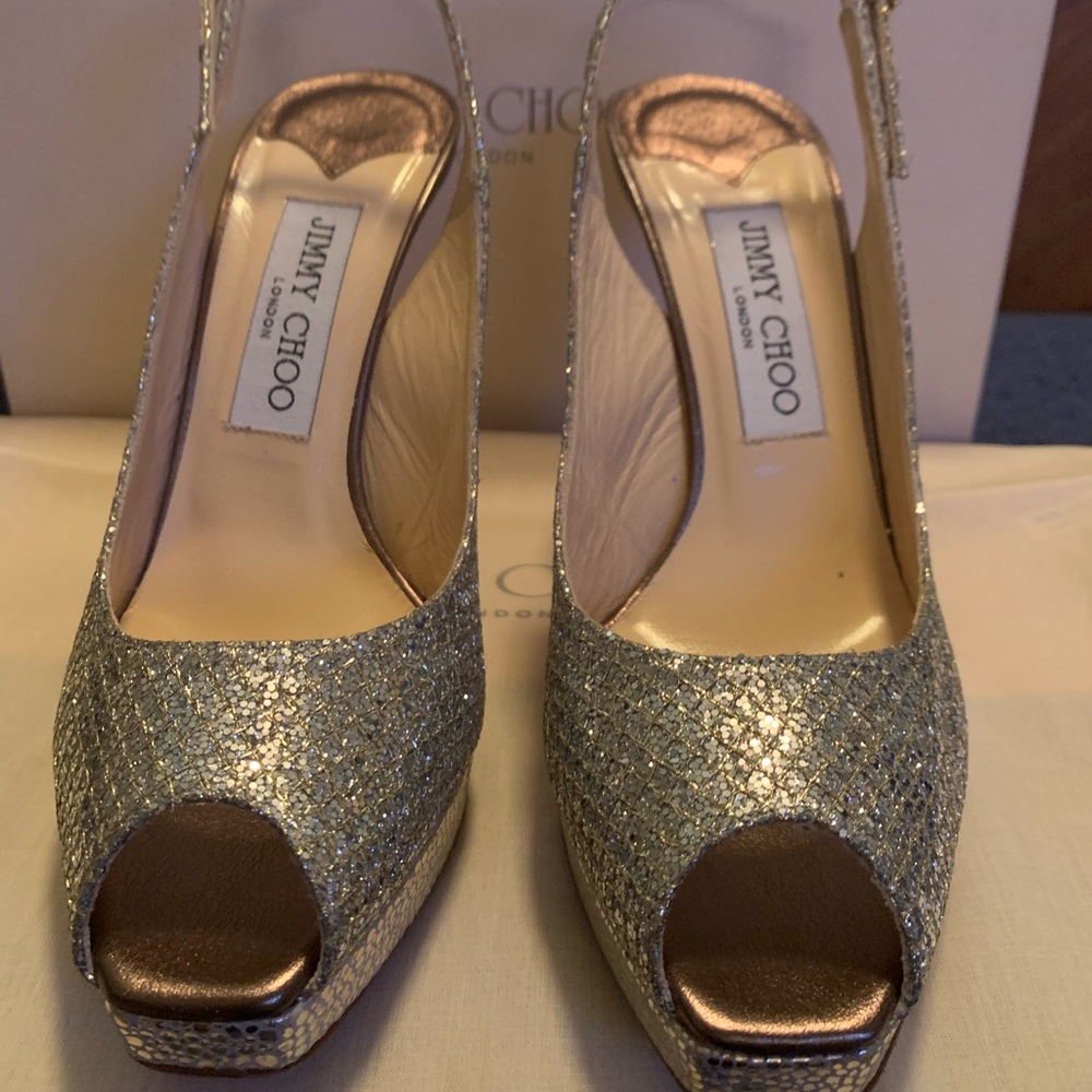 Jimmy Choo Clue Glitter Slingback Platform Pump